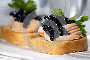 Black caviar, pate and vodka