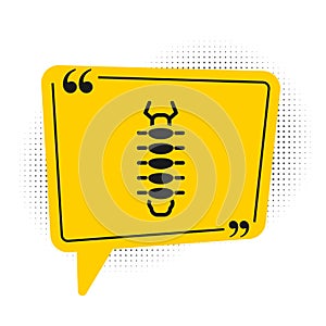 Black Centipede insect icon isolated on white background. Yellow speech bubble symbol. Vector