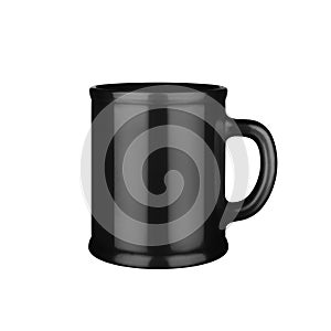 Black ceramic cup on white background isolated close up, black coffee mug with handle, teacup, crockery, ceramics, porcelain