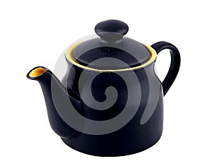 Black ceramic kettle, black teapot isolated on white background photo