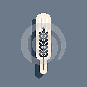 Black Cereals icon set with rice, wheat, corn, oats, rye, barley icon isolated on grey background. Ears of wheat bread