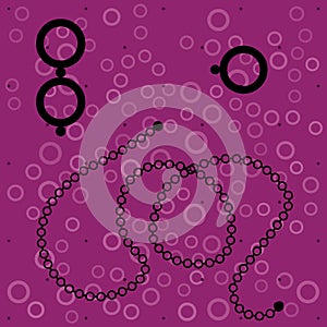 Black chain and block of chain on purple background with geometric pattern