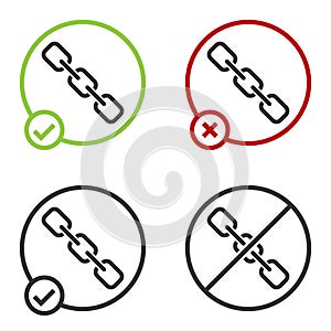 Black Chain link icon isolated on white background. Link single. Hyperlink chain symbol. Circle button. Vector