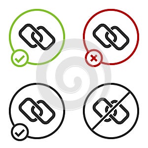 Black Chain link icon isolated on white background. Link single. Hyperlink chain symbol. Circle button. Vector