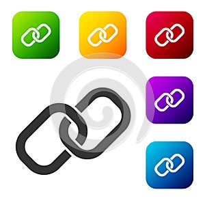 Black Chain link icon isolated on white background. Link single. Hyperlink chain symbol. Set icons in color square