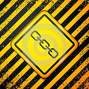 Black Chain link icon isolated on yellow background. Link single. Hyperlink chain symbol. Warning sign. Vector