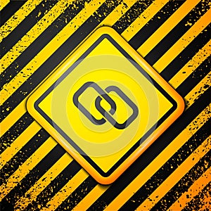 Black Chain link icon isolated on yellow background. Link single. Hyperlink chain symbol. Warning sign. Vector