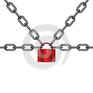 Black chains locked by padlock in red design