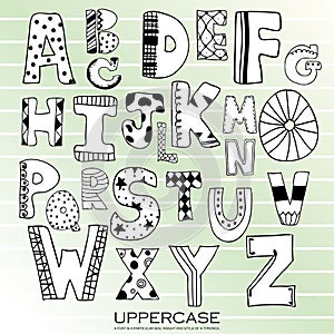 Black chalk pencil alphabet uppercase letters.Hand drawn written