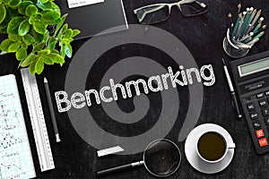Black Chalkboard with Benchmarking. 3D Rendering. photo