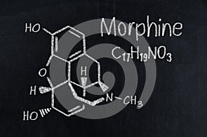 Black chalkboard with the chemical formula of Morphine