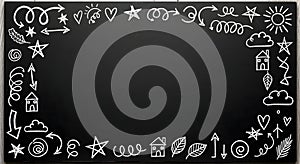 Black Chalkboard with White Chalk Doodle Frame
