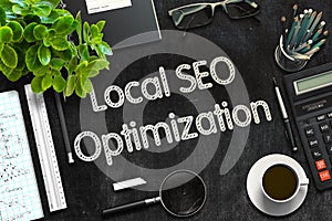 Black Chalkboard with Local SEO Optimization. 3D Rendering.