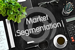 Black Chalkboard with Market Segmentation. 3D.
