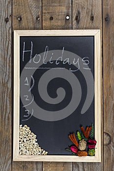 Black chalkboard with wooden frame.