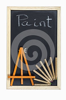 Black chalkboard with wooden frame.