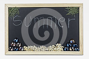 Black chalkboard with wooden frame.