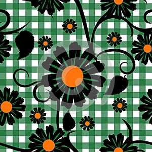 Black Chamomile seamless pattern with tracery