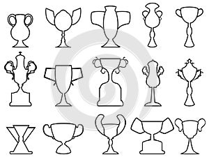 Black champion cup outline icons set