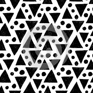 Black charcoal triangles and dots seamless pattern