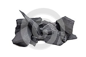 The black charcoal is used as heat energy. Isolated on white background