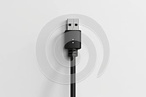 Black charging usb cabel. Isolated on white background. Generative Ai