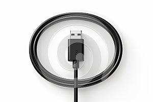 Black charging usb cabel. Isolated on white background. Generative Ai