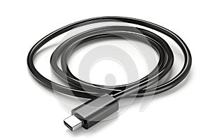 Black charging usb cabel. Isolated on white background. Generative Ai