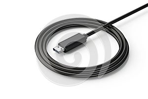 Black charging usb cabel. Isolated on white background. Generative Ai