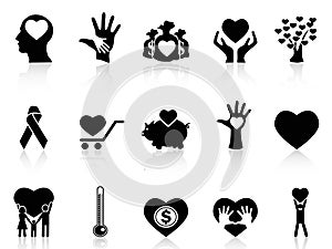 Black charity and donation icons