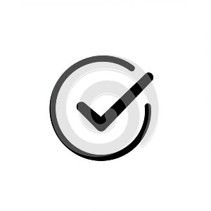 Black check mark inside an incomplete circle on a white background. The design is