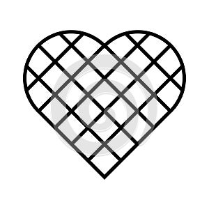 Black checkered heart. Square grid in diagonal arrangement. Simple flat vector icon