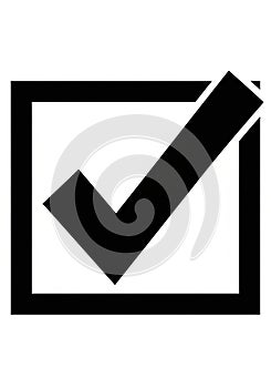 Black checkmark inside a square box, symbolizing a completed