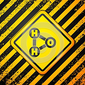 Black Chemical formula for water drops H2O shaped icon isolated on yellow background. Warning sign. Vector Illustration