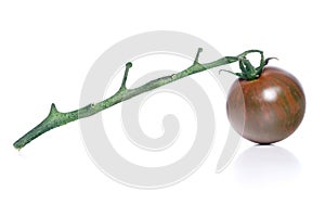 Black cherry tomatoes on white background