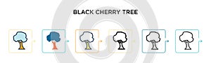 Black cherry tree vector icon in 6 different modern styles. Black, two colored black cherry tree icons designed in filled, outline