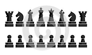 Black chess icons set. Chess board figures. Vector illustration chess pieces. Nine different objects including king
