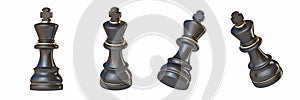 Black chess King in four different angled views 3D