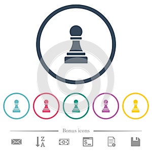 Black chess pawn flat color icons in round outlines