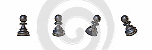 Black chess Pawn in four different angled views 3D
