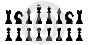 Black chess piece icon set. Isolated vector silhouettes.