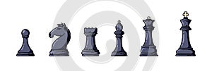 Black chess pieces in a row illustration