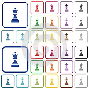 Black chess queen outlined flat color icons