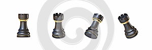 Black chess Rook in four different angled views 3D