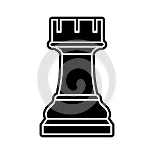 Black chess rook piece on white background