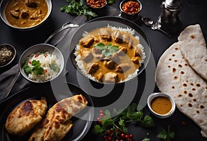 black chicken view Roti curry Top background