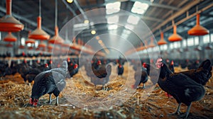The black chickens in barn.AI generated image