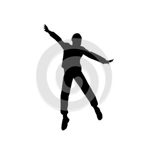 Black children vector silhouette of the jumping sporty kid