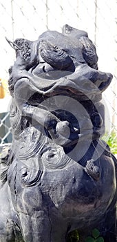 Black Chinese Guardian Lion Ornamental Statue