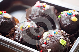 Black chocolate ball soft cake desert